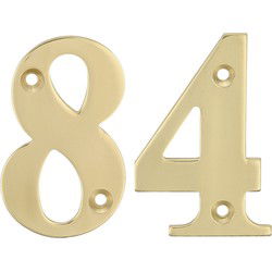 AMIG Huisnummer 84 - massief messing - 10cm - incl. bijpassende schroeven - gepolijst - goudkleur - Huisnummers