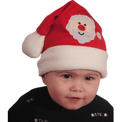 Baby kerstmuts rood met kerstman -polyester -voor baby/peuter 1-2 jaar - Kerstmutsen