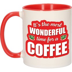 Grappige Kerst cadeau mok - its the most wonderful time for a coffee - rood - Bekers