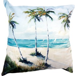 Clayre & Eef Kussenhoes  45x45 cm Blauw Groen Polyester Vierkant Palmbomen Sierkussenhoes