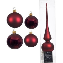 Glazen kerstballen pakket donkerrood glans/mat 38x stuks 4 en 6 cm met piek mat - Kerstbal