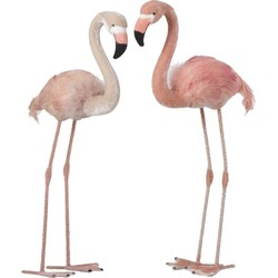 J-Line Decoratie Flamingo's Staand  Fluffy Veren Roze - Small