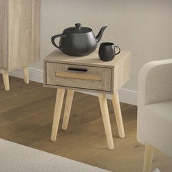 Nachtkastje 40x50,5x30 cm eikenlook bijzettafel met rotan front & massief houten poten ML design