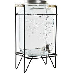 Drank dispenser - 8 liter - glas - in houder met metalen kraantje - Drankdispensers