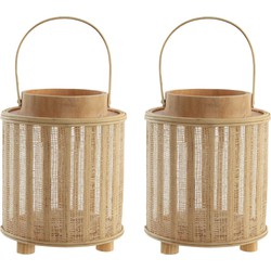 Set van 2x stuks houten kaarsenhouders / lantaarns bruin 33 cm - Lantaarns