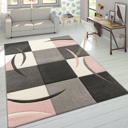 Laagpolig Vloerkleed Lareva - Geblokt Design - Roze - 80x300 cm