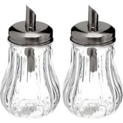 5Five - 4x - Suikerpot/suikerstrooier glas met RVS tuit - 180ml - Suikerstrooiers