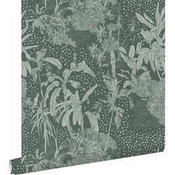 ESTAhome behang tropische bladeren vergrijsd groen - 50 x 900 cm - 139887