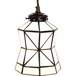 LumiLamp Hanglamp Tiffany  Ø 15x115 cm  Wit Bruin Glas Metaal  Hanglamp Eettafel