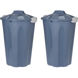 2x stuks kunststof wasmanden met deksel rond blauw 40 liter - Wasmanden