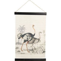 Clayre & Eef Wandkleed Beige Zwart Linnen Struisvogels