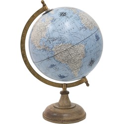 Clayre & Eef Wereldbol  22x33 cm Blauw Hout Metaal Globe