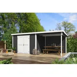 Outdoor Life blokhut Kjeld met overkapping, carbon grey-wit, 550 x 250 cm