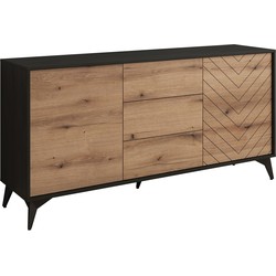 Meubella Dressoir Dolores - Eiken - Zwart - 154 cm - met lades