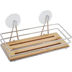 MSV doucherek - bamboe hout - metaal - 27 x 12 x 10 cm - Douche- en badrekjes