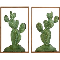 J-Line Wanddecoratie Cactussen Metaal Hout Bruin - Groen
