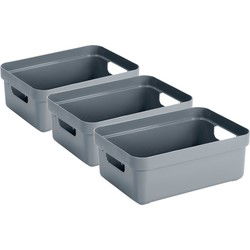 Sunware Opbergbox - 3x - kunststof - blauwgrijs - 9 liter - Opbergbox