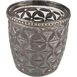 Clayre & Eef Theelichthouder  Ø 7x7 cm Grijs Glas Metaal Waxinelichthouder