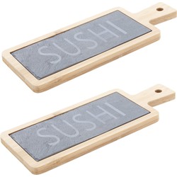 2x stuks leisteen/bamboe serveerplank sushi 23 x 9 cm - Serveerplanken