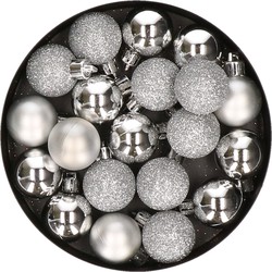 20x stuks kleine kunststof kerstballen zilver 3 cm mat/glans/glitter - Kerstbal