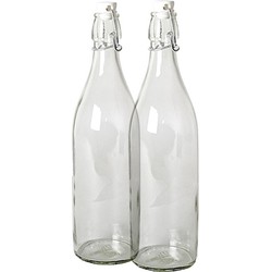 24x Beugelfles/weckfles van transparant glas met beugeldop 1 liter - Decoratieve flessen