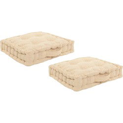 Atmosphera Vloerkussen Nepal - 2x - beige - met glitters - 40 x 40 x 8 cm - grond zitkussen - Vloerkussens