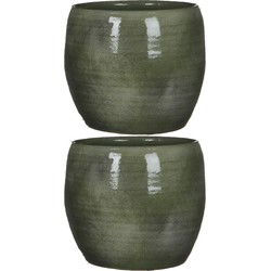 Mica Decorations Bloempot - 2x - glanzend groen keramiek - 18 x 18 cm - Plantenpotten