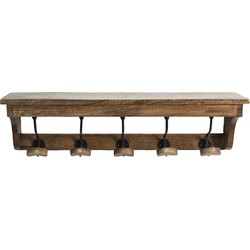 Clayre & Eef Wandkapstok 5 haken  70x17x17 cm Bruin Hout Ijzer Kapstok met plank