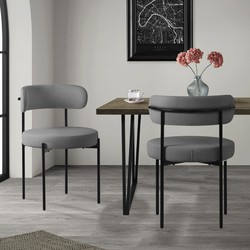 Eetkamerstoel set van 2 met teddy stof met rugleuning grijs Keukenstoel ML-Design