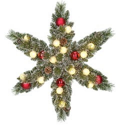 Black Box Trees Kaprun Kerstkrans Ster met Warm Witte LED Verlichting - Ø60 cm - Groen Frosted, Rood