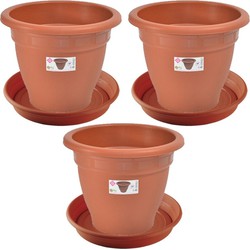 3x stuks bloempotten met onderschaal terra cotta rond diameter 30 cm - Plantenpotten