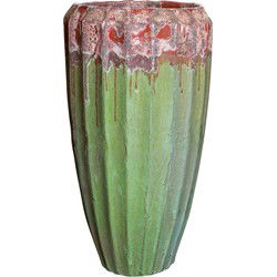 PTMD Olver Green Ceramic Pot Ribbed Structure Round S