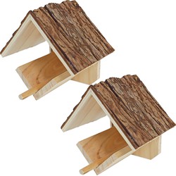 2x stuks vogelhuisje/voederhuisje/pindakaashuisje hout met dak van boomschors 16 cm - Vogelhuisjes