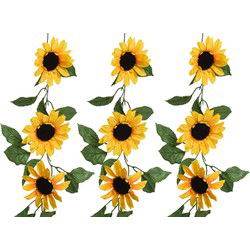 Everlands Bloemen slinger - 3x - zonnebloem - kunstplant - geel - 150 cm - Helianthus - Kunstplanten