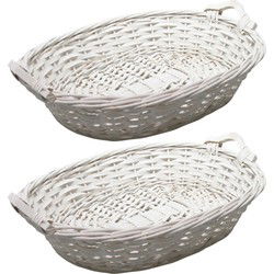 Broodmand ovaal - 2x - wit - 43 x 33 x 9 cm - mandje rotan/riet - broodmand