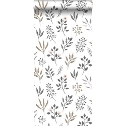 ESTAhome behang bloemmotief in Scandinavische stijl wit. warm grijs. r