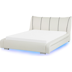 Beliani NANTES - Tweepersoonsbed met LED-verlichting-Wit-Leer