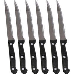 Urban Living Steakmessen/vleesmessen - 6x stuks - RVS - zwart/zilver - Messen