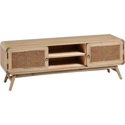 Kave Home - Nalu 2-deurs TV-meubel van massief wit cederhout & rotan, 150 x 50 cm