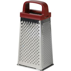 Urban Living Keuken hand rasp - 4-zijdig met kunststof handvat - zilver/rood - 9 x 7 x 20 cm - Raspen