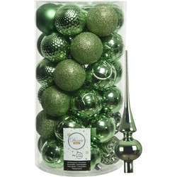 37x stuks kunststof kerstballen 6 cm incl. glanzende glazen piek groen - Kerstbal