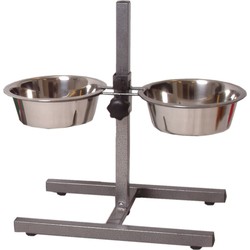 Honden/huisdieren voederbak en drinkbak H standaard 24 cm RVS - Dieren drinkbak