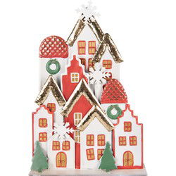 Clayre & Eef Kerstdecoratie Beeld Huis Wit Rood Metaal