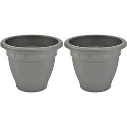 Hega Hogar Ronde plantenpot/bloempot Redonda - 2x - grijs - 30 cm kunststof - Plantenbakken