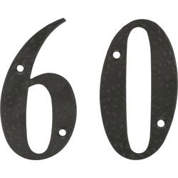 AMIG Huisnummer 60 - massief gesmeed staal - 10cm - incl. bijpassende schroeven - zwart - Huisnummers