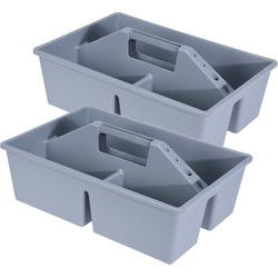 2x stuks gereedschap opbergbox/opbergdoos/mand grijs met handvat 39 x 26 x 12 cm kunststof - Opbergbox