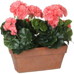 Mica Decorations geranium zalm in balkonbak terra maat in cm: 29x13x40