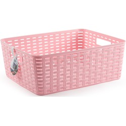 Plasticforte Opbergmand - Kastmand - rotan kunststof - roze - 12 Liter - 30 x 37 x 13 cm - Opbergmanden