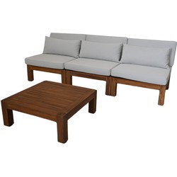 HSM Collection-Tuin Lounge Set Aruba 4 Delig-84x252x64-Naturel/Wit-Teak/Stof