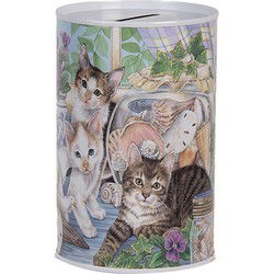 Clayre & Eef Spaarpot Ø 8x13 cm Wit Metaal Kat